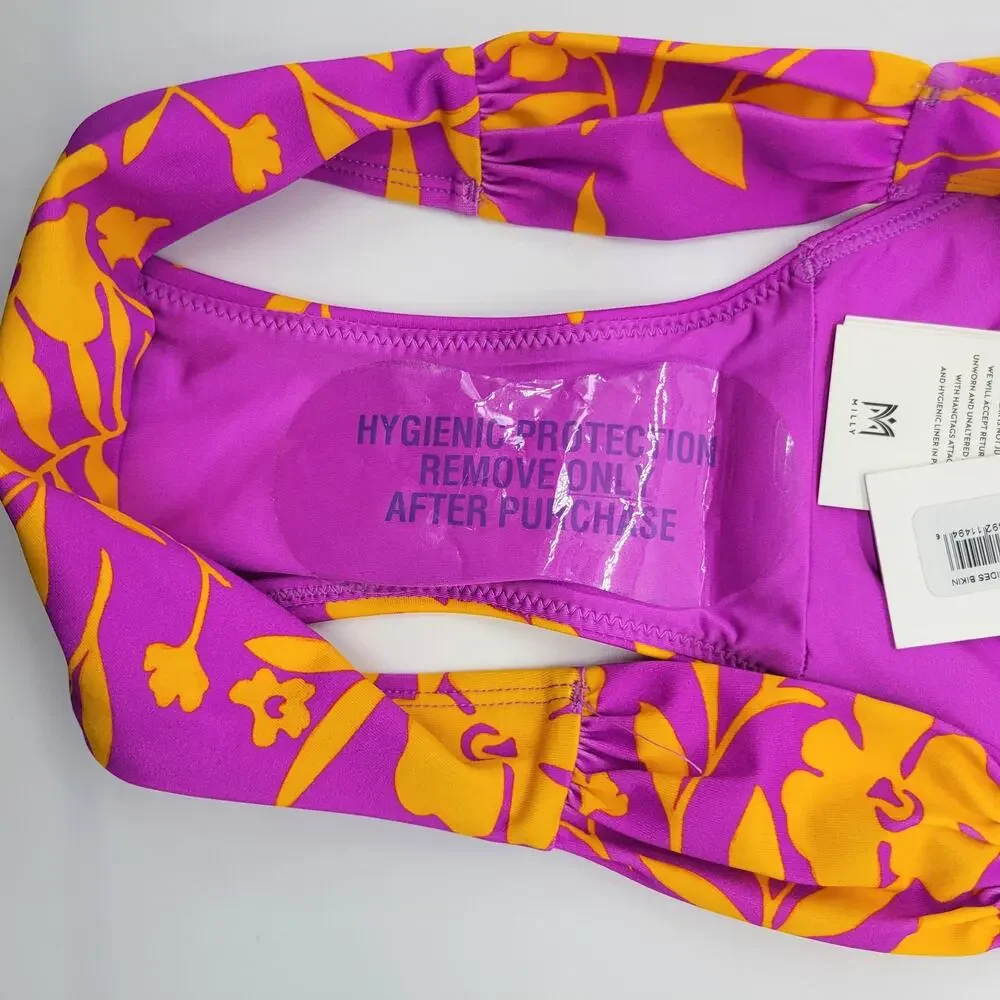 Milly Cabana Bikini Bottoms NEW Women's Large Floral Orange Fuchsia Swimsuit